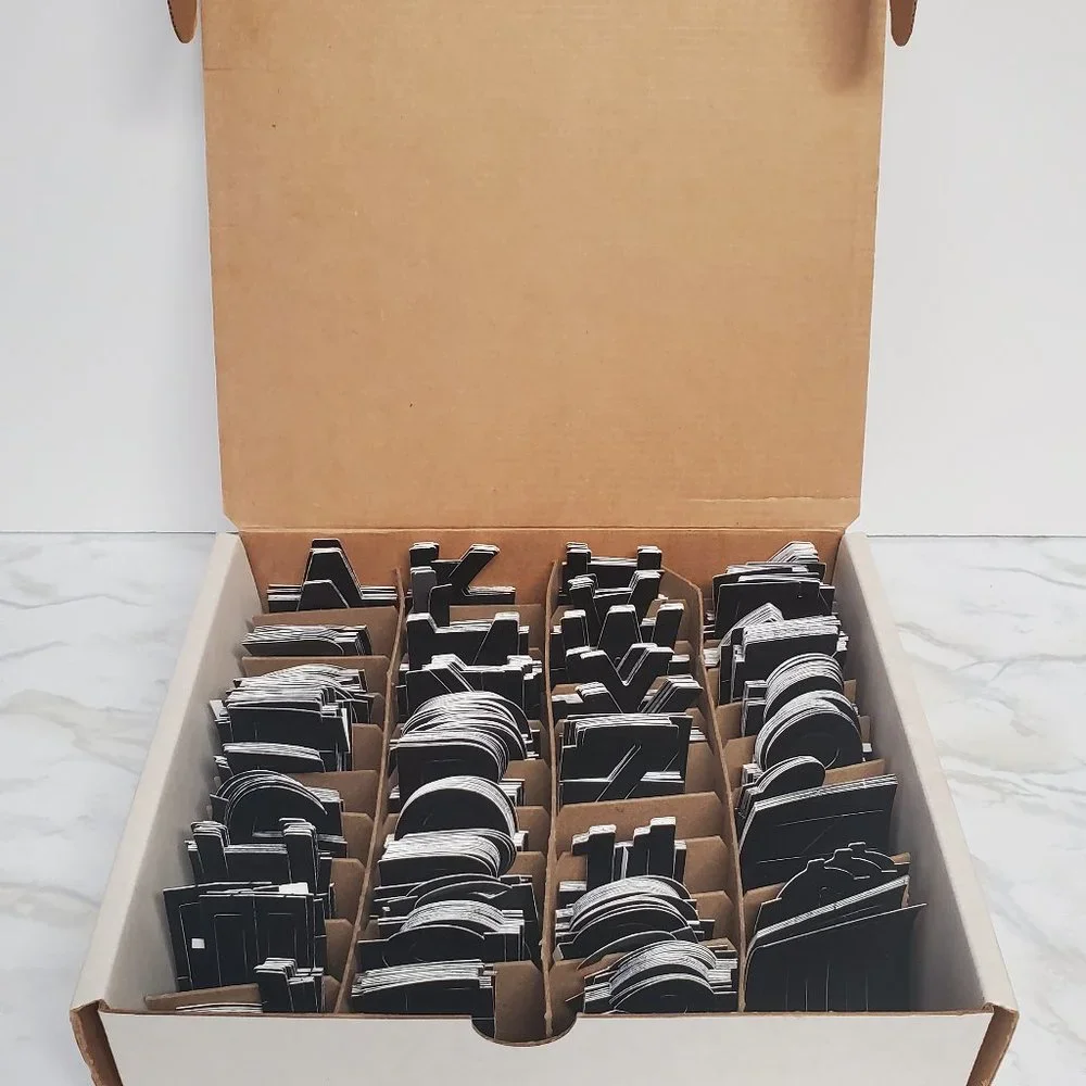 Box of 2-inch Blacky Vinyl Peel and Stick Letters and Numbers